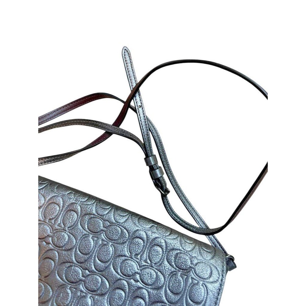 Coach 1941 Metallic Gray Leather Signature Embossed Dinky - Gunmetal - Graphite - Picture 6 of 11